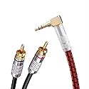 Primda Audio Cable Stereo 3.5mm Male to 2 RCA Male Red for Smartphone, MP3,CD, Tablets, Speakers,Home Theater,HDTV (Right Angle 3.5mm (3 Feet))