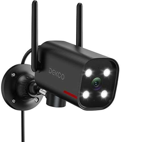 DEKCO Wired 2K Security Camera Outdoor, 180° Pan & 270° Coverage, 24/7 Constant Power Surveillance, Full Color Night Vision, AI Human Detection, Cloud