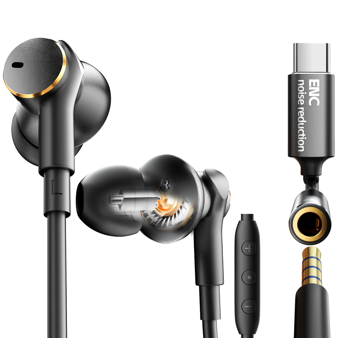 Wired Active Call Noise Cancelling Earbuds (Dynamic & Balanced Armature)-Deep Rich Bass Hi-Fi Stereo In Ear Headphones,Balanced Super Bass Mids Highs