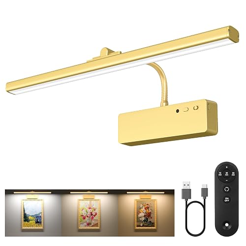 Picture Light, 15.35inch Wireless Picture Lights for Wall Rechargeable, 5400mAh Battery Wall Light with Remote, 3 Color Art Lighting for Paintings