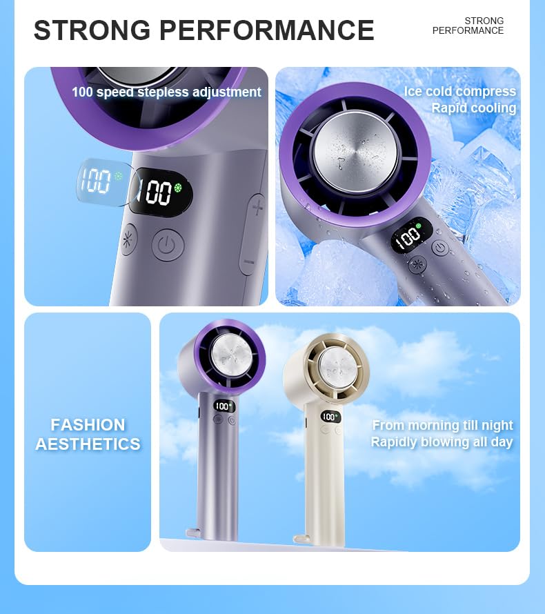 Portable Handheld High Speed Turbo Fan for Indoor/Outdoor,4000mAh Handheld Personal Pocket Fan for Powerful Airflow,15Hrs,100 Speeds
