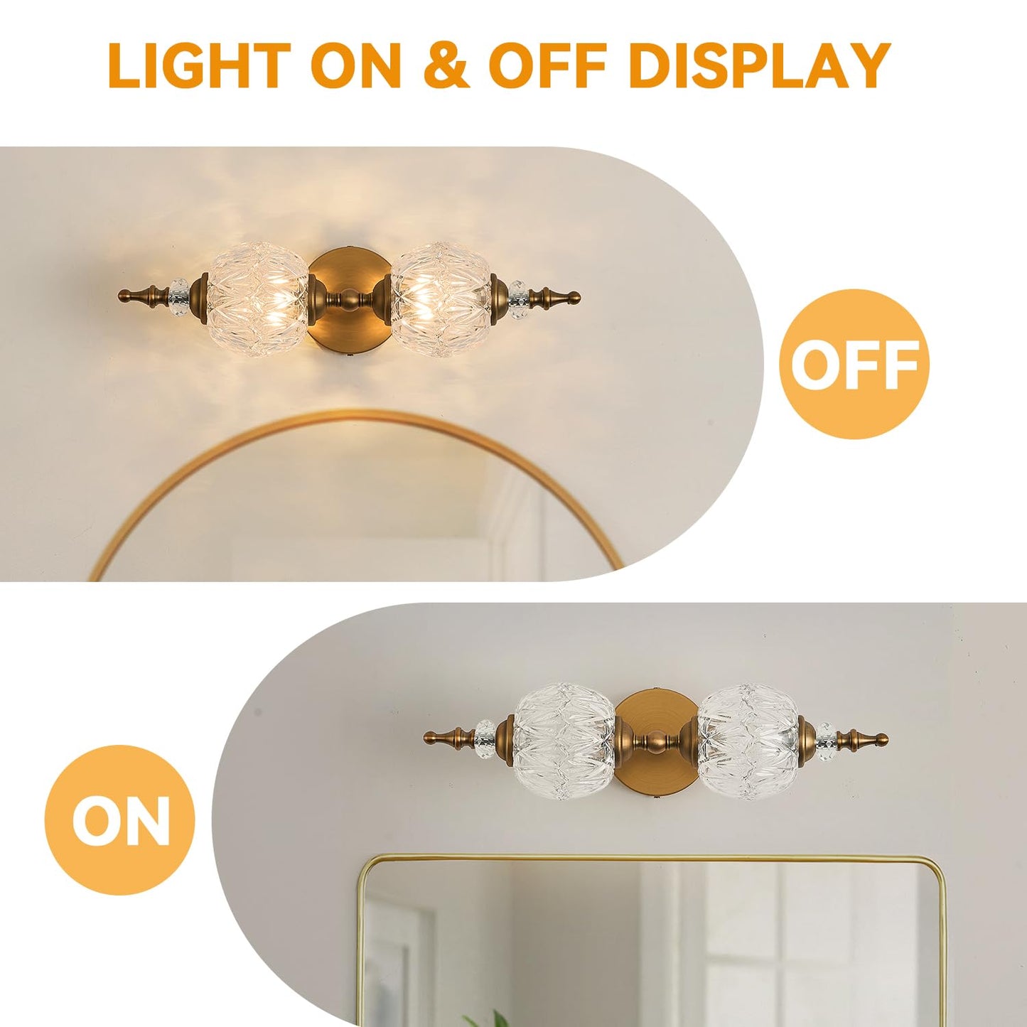 TLOLGT Vintage 2 Light Bathroom Wall Sconces, Bathroom Lighting Fixtures Wall Light Antique Wall Lamp Brass Vanity Light Over Mirror for Bedroom