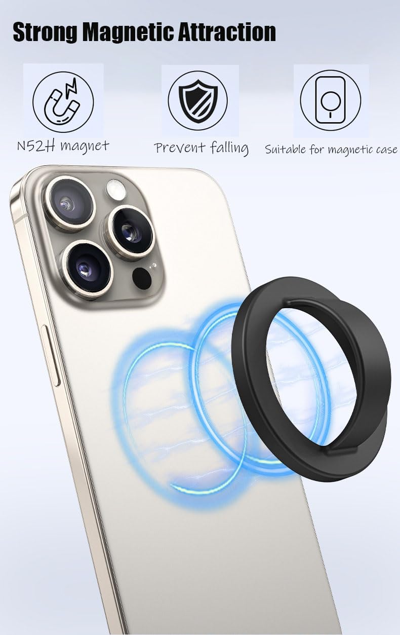 LFGKMZ Silicone Magnetic Phone Grip for Magsafe,Compatible with MagSafe for iPhone 16/15/14/13/12 Series - Black