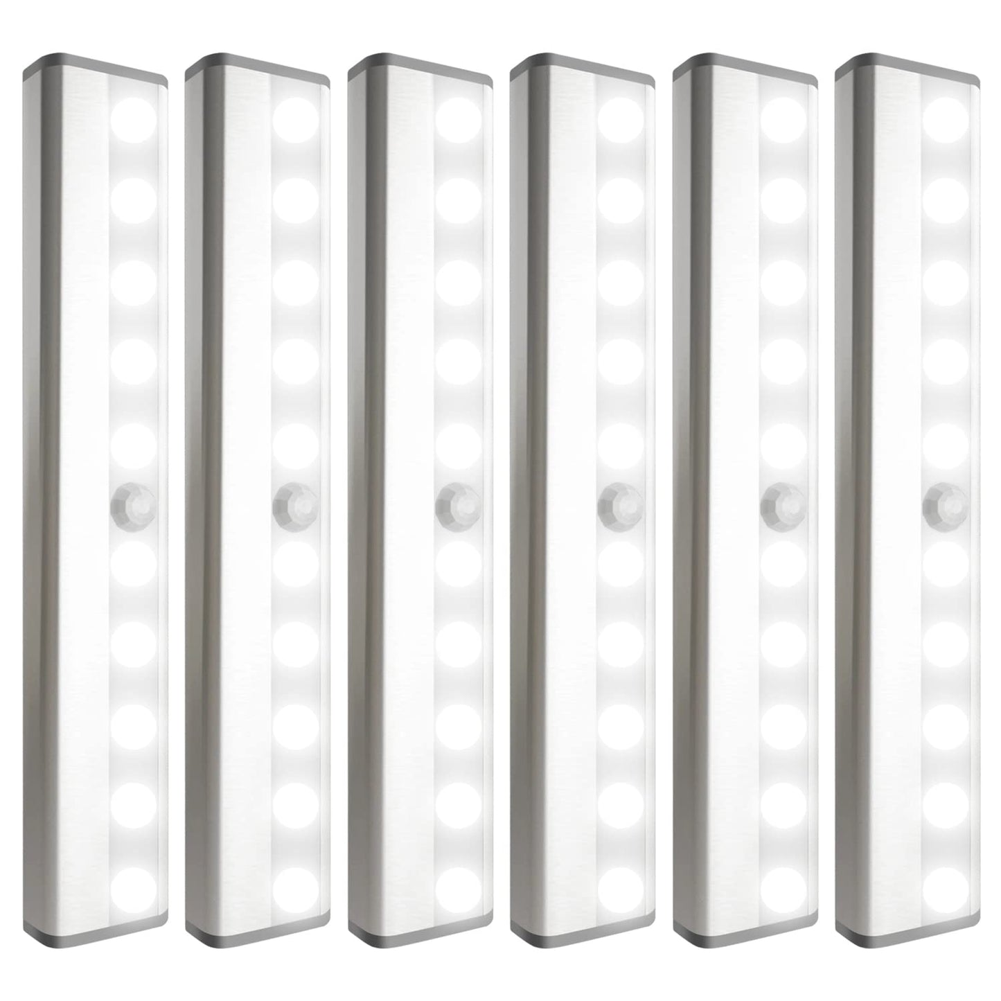 SIXDEFLY 6 Pack LED Motion Sensor Lights, 10 LED Closet Battery Operated Lights, Stick-On Anywhere Magnetic Night Light Bar, Led Safe Light Indoor