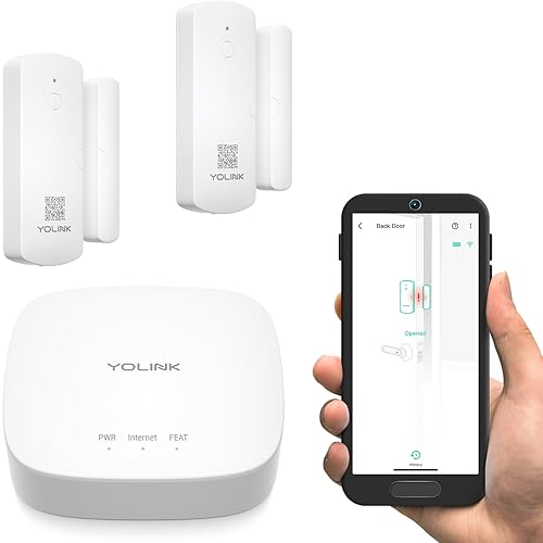 YoLink LoRa Smart Door Sensor Starter Kit: Hub & (2) Door Sensors - Up to 1/4 Mile Open-Air Range, Door Left-Open Reminders, up to 5 Year Battery