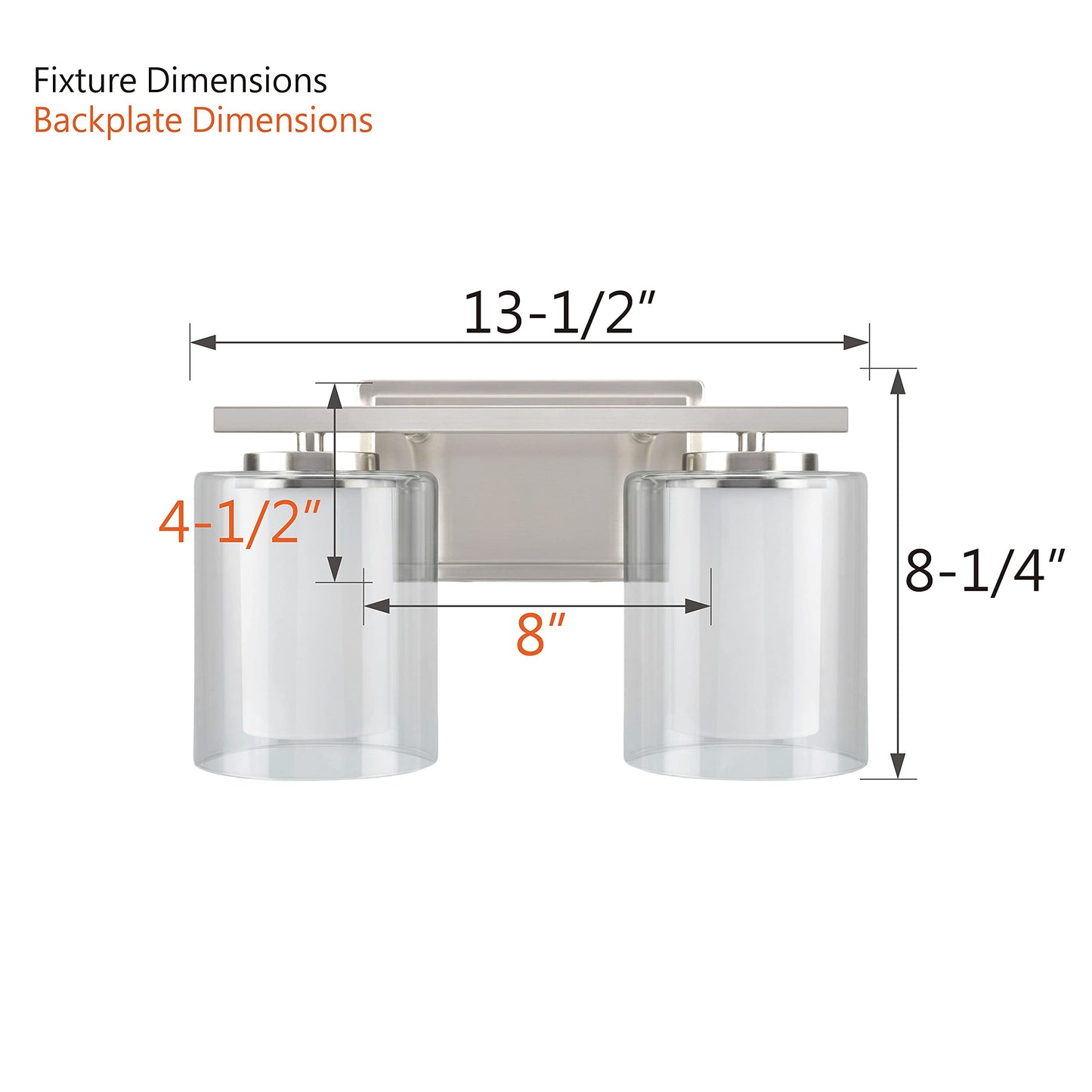 Aspen Creative 62102, Two-Light Metal Bathroom Vanity Wall Light Fixture, 13 1/2" Wide, Transitional Design in Satin Nickel with Clear Glass Shade