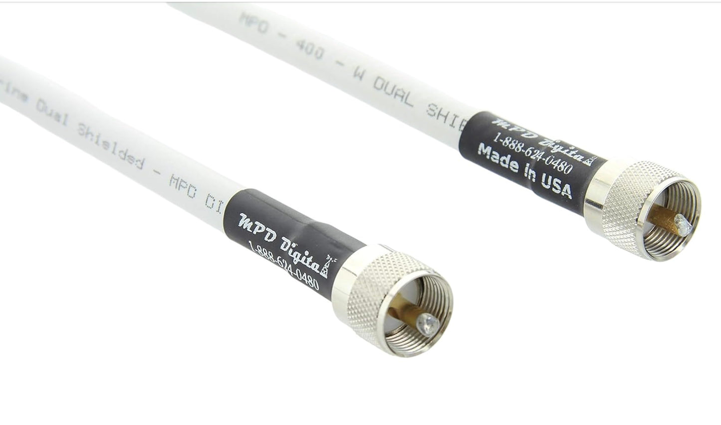 MPD Digital I MPD-400 PVC Superflex Coax Cable I PL259 UHF Male Connectors I Ultra Low Loss for Ham, VHF, RF, CB Radio I Made in the USA I White, 25
