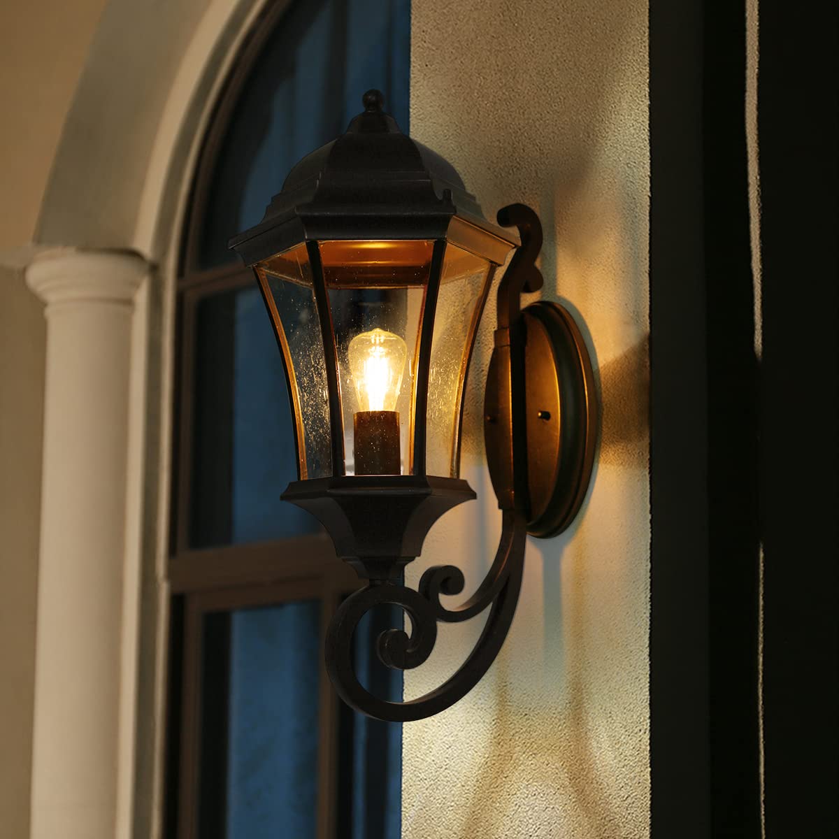 GOALPLUS 19.5in Large Outdoor Wall Light Fixture for Porch, Bronze Aluminum Exterior Door Lantern Light with Wall Mount Outside Wall Sconce with Clear