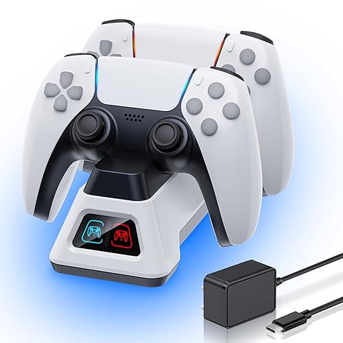Controller Charger Station,PS5 Charging Station,Controllers Dock with LED Light,PS5 Controllers Charger Station with AC Adapter for PlayStation 5