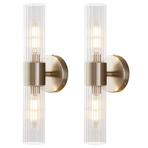 Timeweave Wall Sconces Set of Two, Bathroom Light Fixtures 2-Light, Modern Vanity Light for Bathroom, Wall Light with Glass Rods Shades for Mirror