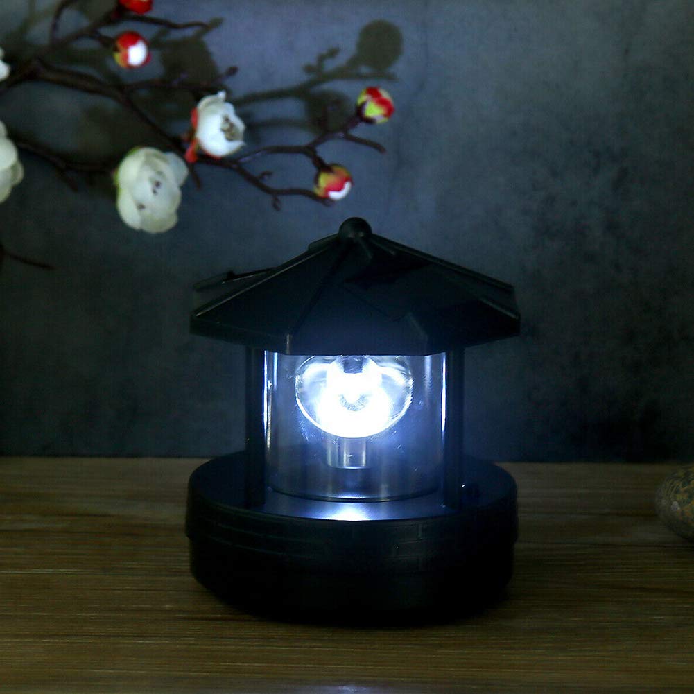 Solar Powered Lighthouse Garden Light,4.13 x 4.33 in, 360° Rotating LED Beacon, IP44 Waterproof Outdoor Decor Statue for Yard, Lawn, Patio, Balcony