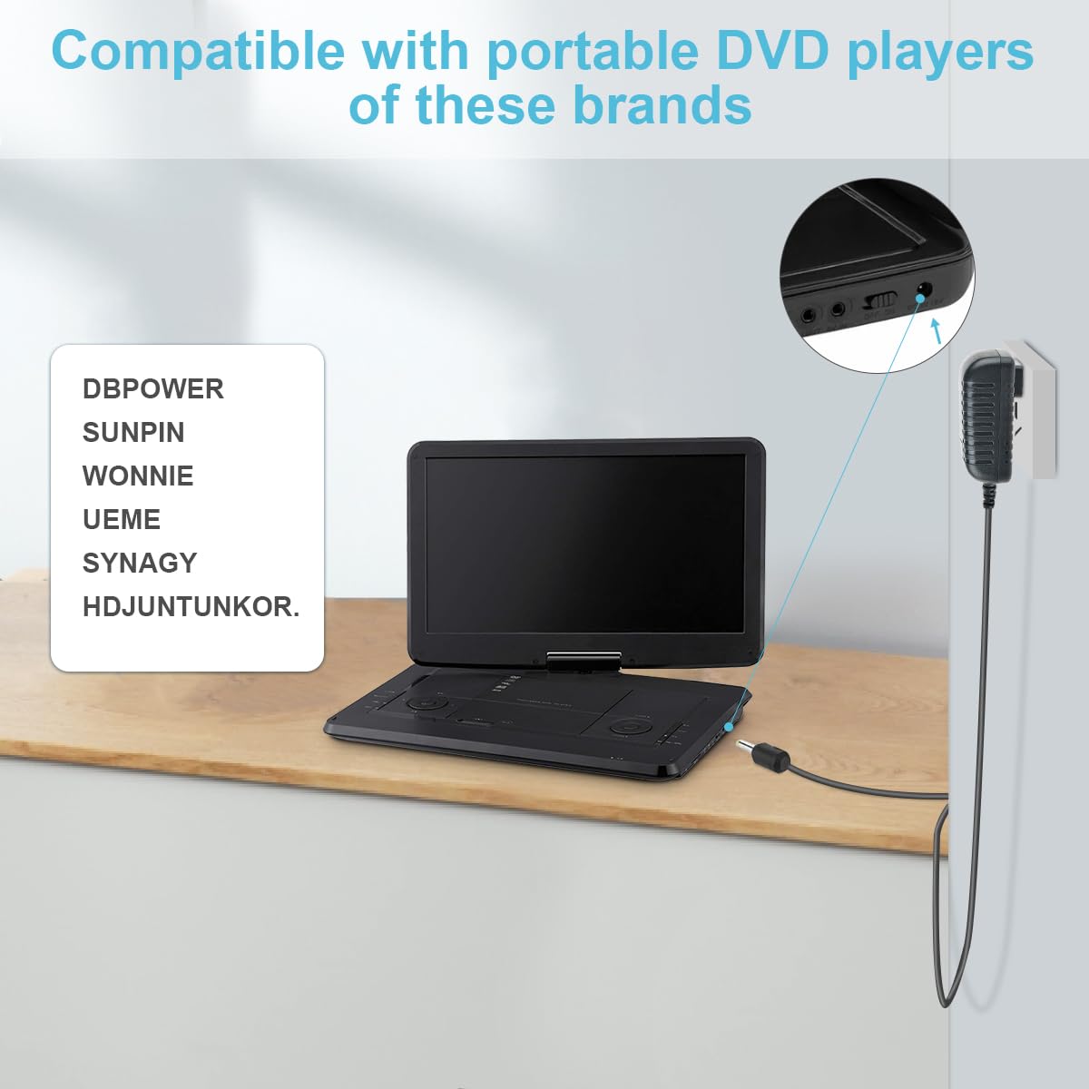 Portable DVD Player Charger - 6.6ft Long Cord, Compatible with DBPOWER/WONNIE/UEME/Sylvania/SUNPIN/YOTON, Overload Protection - Replacement Wall…