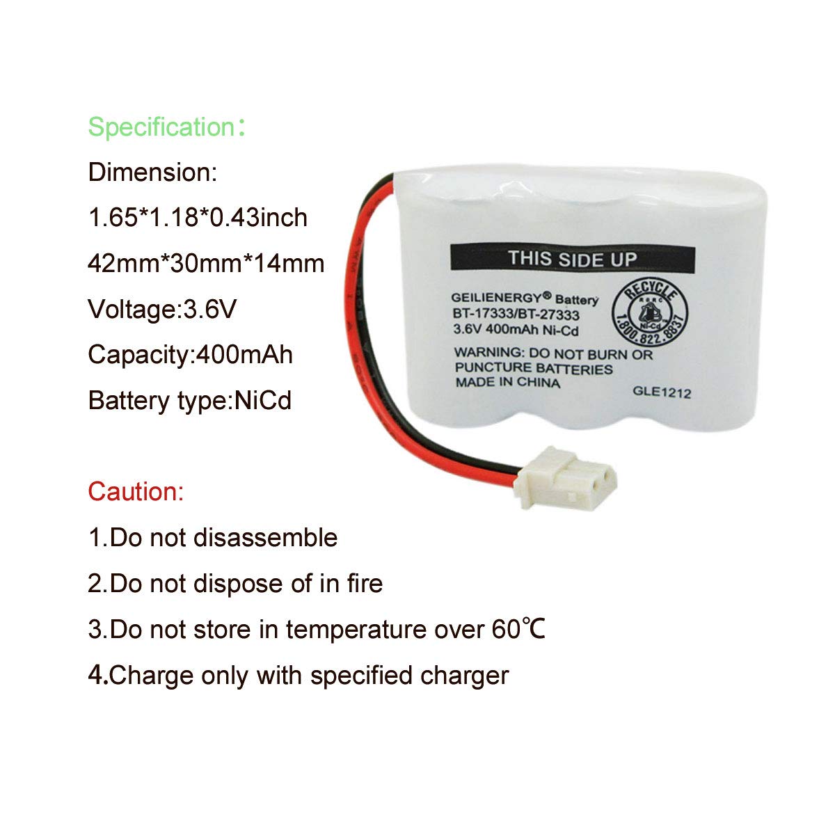 GEILIENERGY BT-17333 BT-27333 Handset Telephone Rechargeable Battery 2/3AA 3.6V NI-CD Cordless Phone Battery Compatible with Vtech BT17333 BT27333