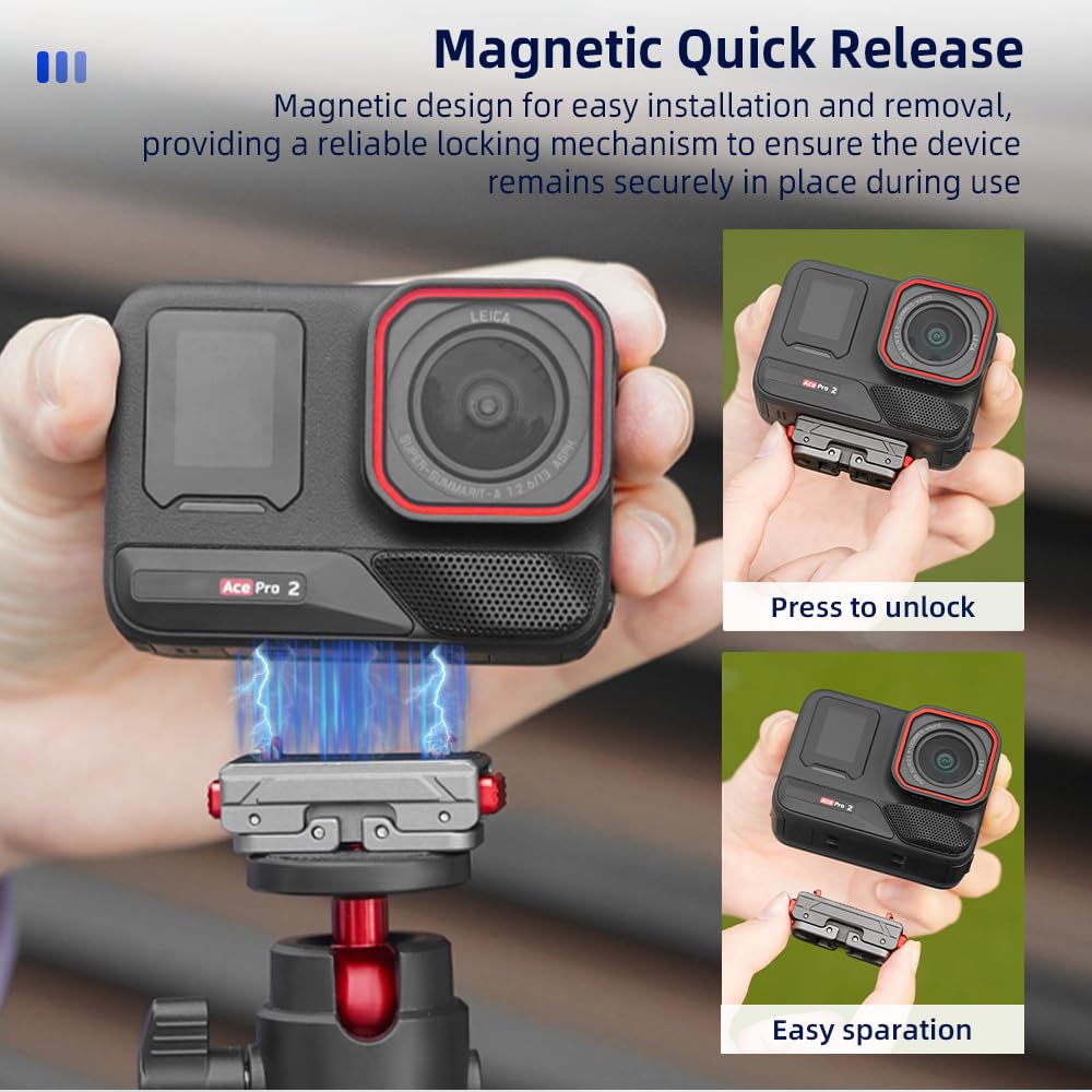 X5 Quick Release Magnetic Base for Insta 360 Ace Pro 2/Ace Pro/Ace Camera, Aluminum Alloy Expansion Adapter mount for Insta360 X5/X4 Air, with 1/4"