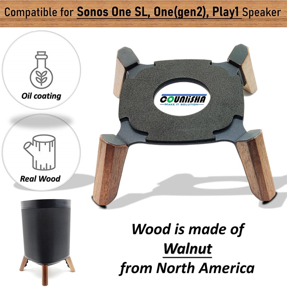 Real Wood Stand Compatible for Sonos One, One SL, Play:1 Home Speaker,Tripod Mount Accessories Protect Sonos get Better Sound,Secure Stable Sturdy