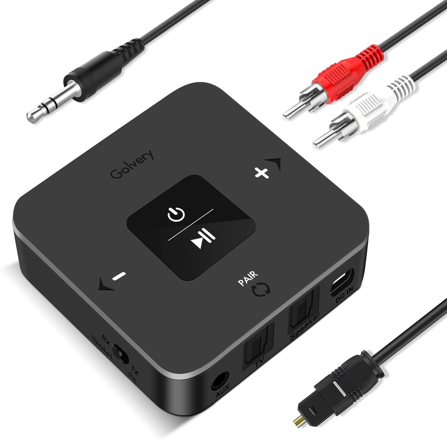 Golvery Bluetooth 5.0 Transmitter Receiver for TV Airplane, 2 in 1 Bluetooth Adapter for PC/DVD/MP3/Home Stereo/Speaker/Gym, Optical/RCA/AUX