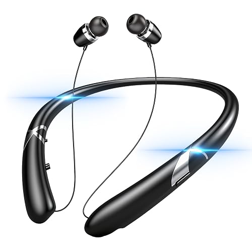 Finpola Neckband Bluetooth Headphone,Bluetooth 5.3 Retractable Headphones with IPX5 Sweatproof & Vibration Calls for Running, Gym