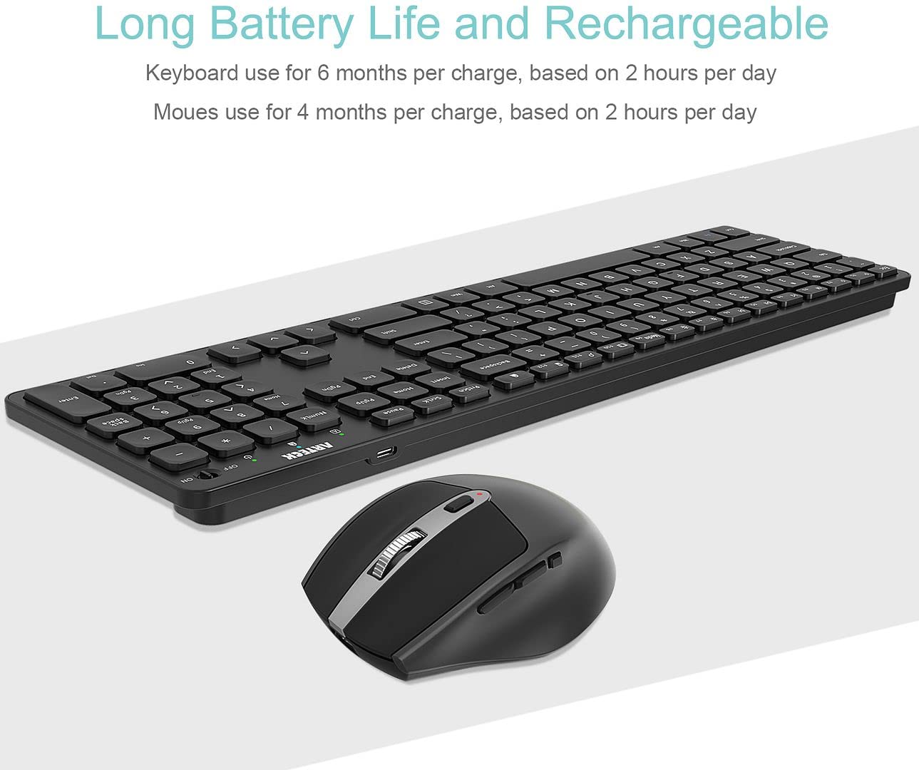 Arteck 2.4G Wireless Keyboard and Mouse Combo Ultra Slim Full Size Keyboard Keyboard and Ergonomic Mice for Computer Desktop PC Laptop and Windows