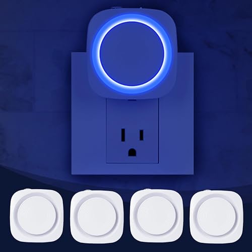 Fusunloh Blue Night Lights Plug in to Wall,4 Packs Dimmable Night Light with Auto Dusk to Dawn Sensor,Soft Glow Night Light for Bathroom