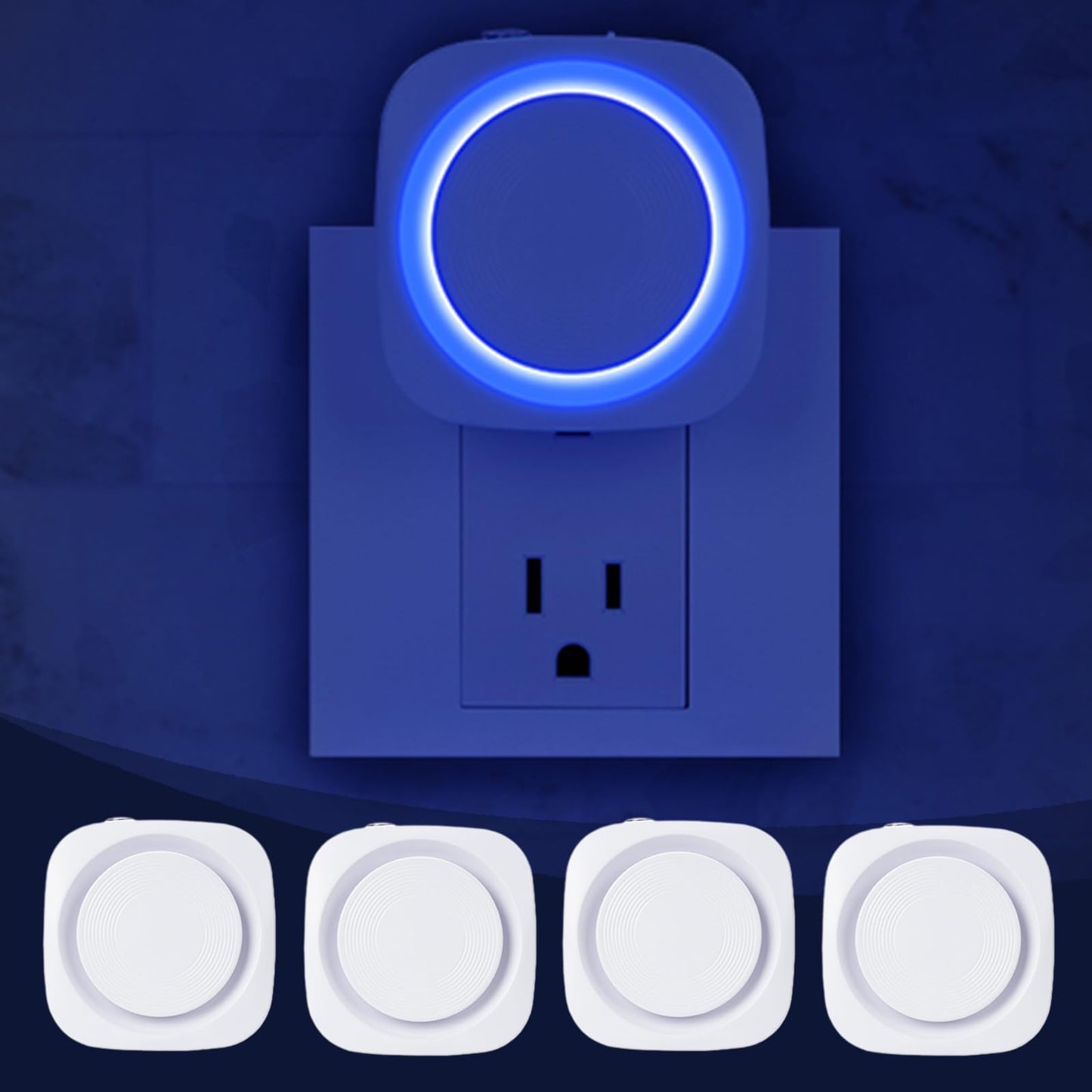 Fusunloh Blue Night Lights Plug in to Wall,4 Packs Dimmable Night Light with Auto Dusk to Dawn Sensor,Soft Glow Night Light for Bathroom