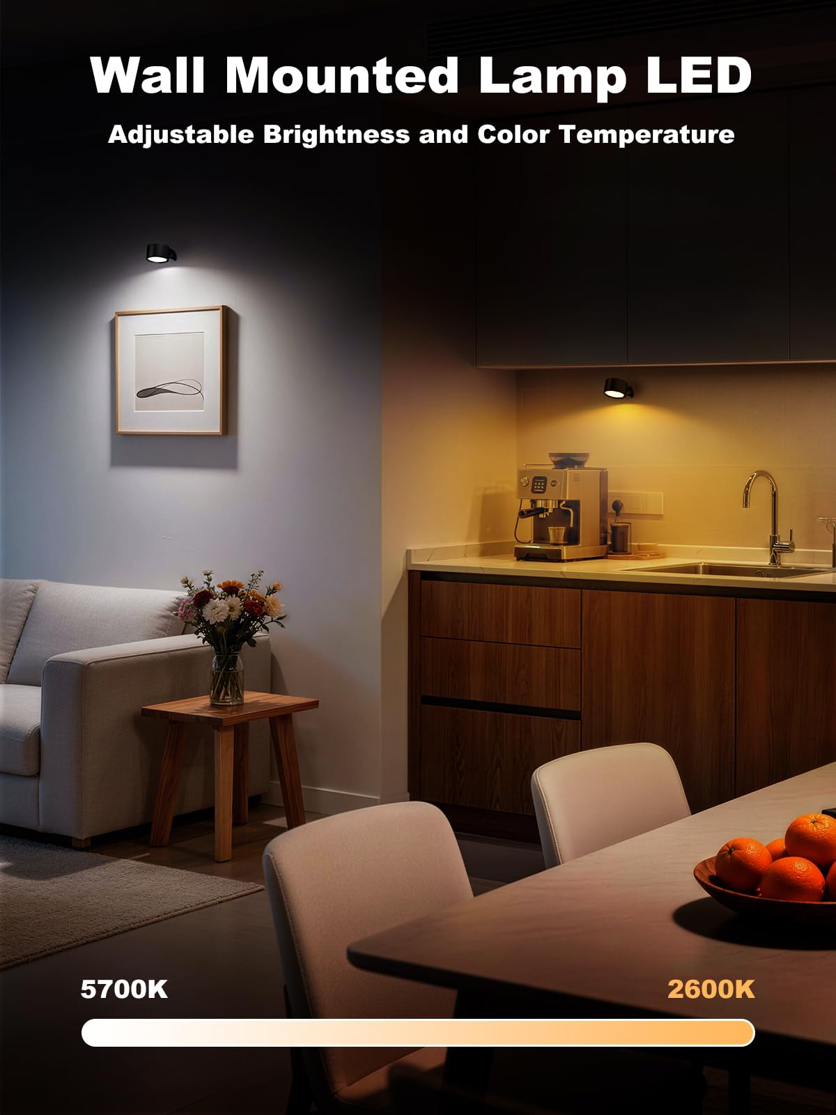 Smiling Shark Wireless Wall Lights, Rechargeable Wall Lights LED Set of 2 360° Rotate Magnetic 3 Color & 4 Brightness Stepless Dimming Adhesive