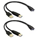 2 Pack of ALINNA Black USB 3.0 Female to Dual USB Male Extra Power Data Y Extension Cable Splitter Adapter for 2.5" Mobile Hard Disk