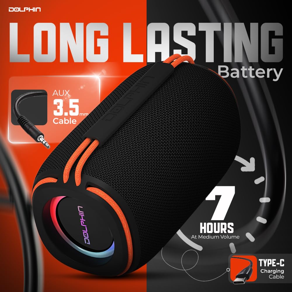 Dolphin® Audio DR30 Diver Sport™ 15-Watt-Continuous Mini Bluetooth® TWS Waterproof Portable Speaker with Lights