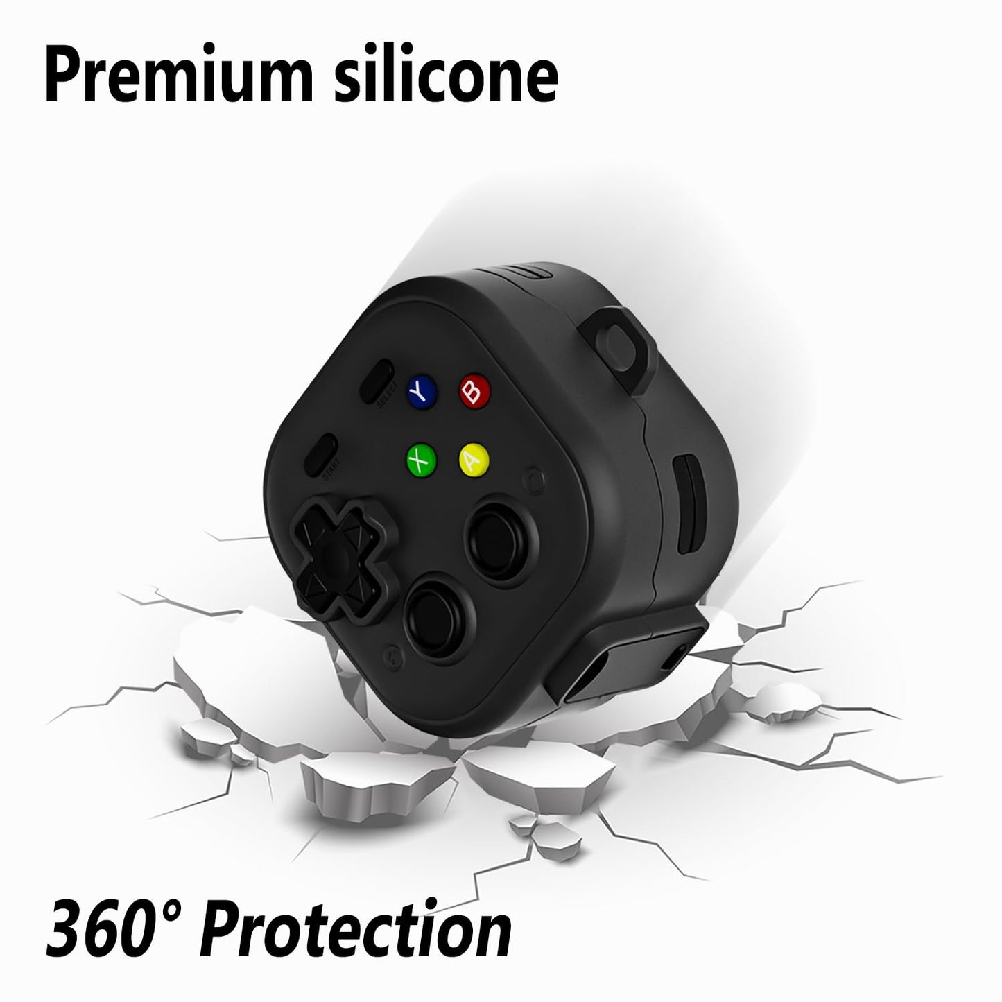 Geiomoo Soft Silicone Cover for Samsung Galaxy Buds 4 Pro Case, Samsung Galaxy Buds 4 Case, Funny Cartoon Game Design with Carabiner (Black)