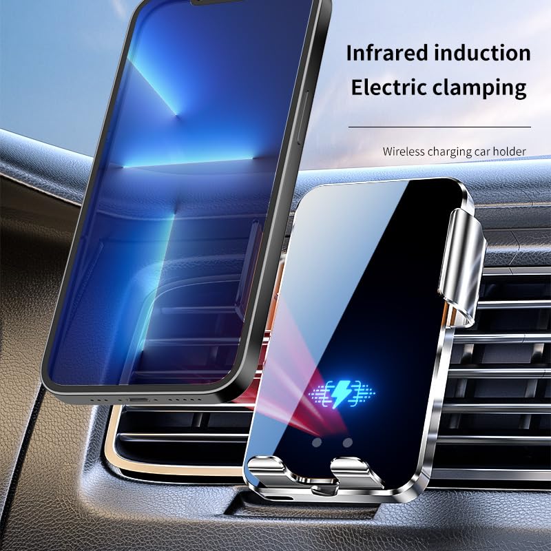 Wireless Car Charger Mount, 15W Fast Charging Auto Clamping Car Charger Phone Mount Phone Holder fit for iPhone 16 15 14 13 12 Pro Max 11 XR XS