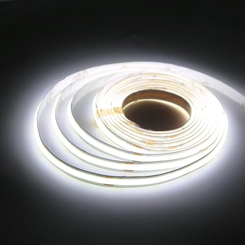 PISIN 24V COB LED Strip Light White 6000K IP20 Uniform Light Emitting 480LEDs/M 16.4FT/5M CRI90 Flexible Can be Cropped LED Light Strip Cabinet Home