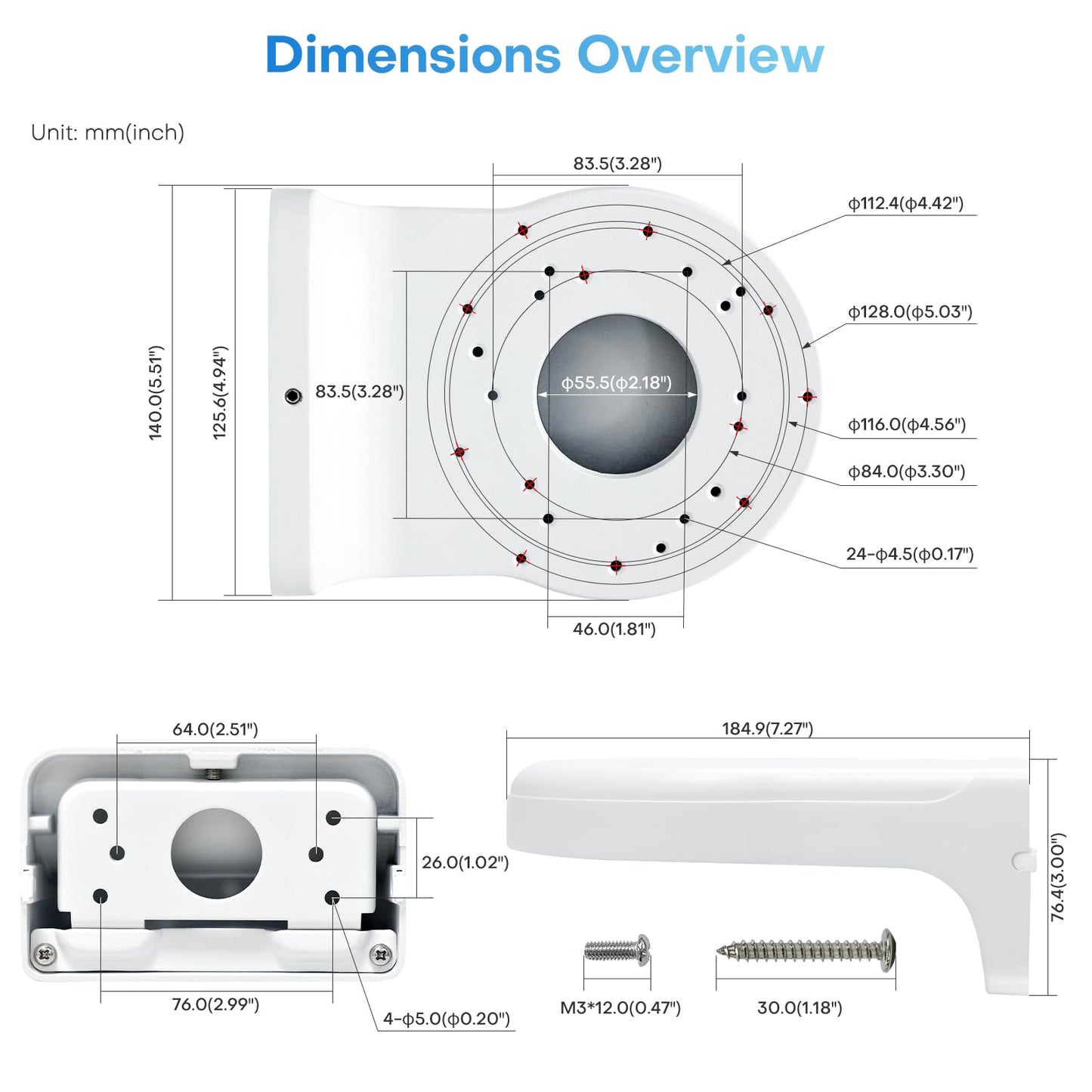 HITOSINO Waterproof All Metal Aluminum SECC Wall Mount Bracket for HITOSINO Hikvson DH Turret Eyeball IP PoE Camera PFB168W