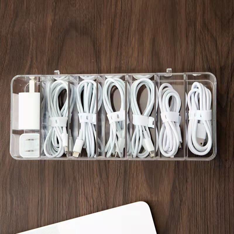 Cable Management Box, White Plastic With 10 Wire Ties, Clear Power Cord Organizer With 8 Compartment (2 Pack)
