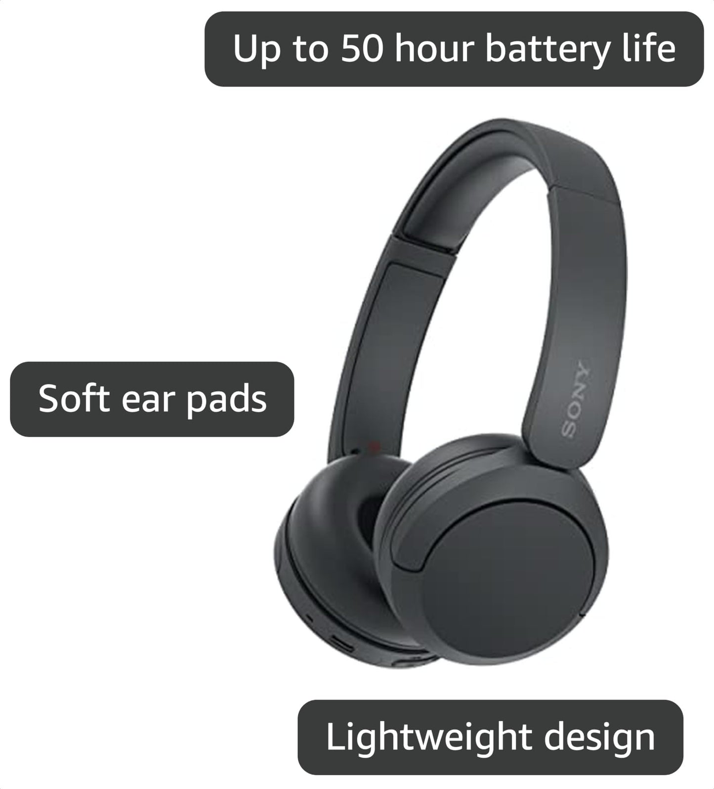 Sony WHCH520B Wireless Headphones with Microphone - Black