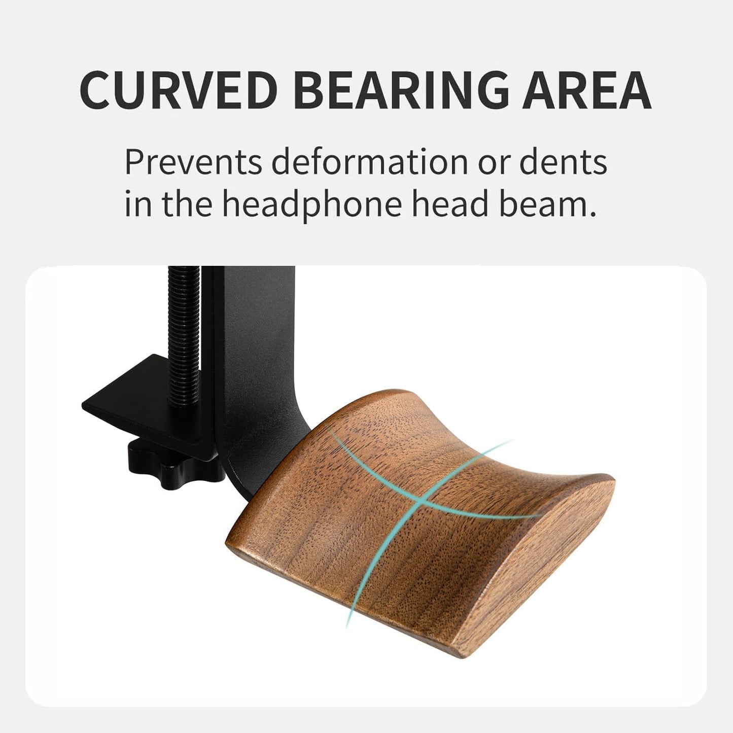 Jcurycke Headphone Holder with 6cm Wide Walnut Headrest,Adjustable Clamp-on Headset Stand Desk Headset Holder for Over Ear and Gaming