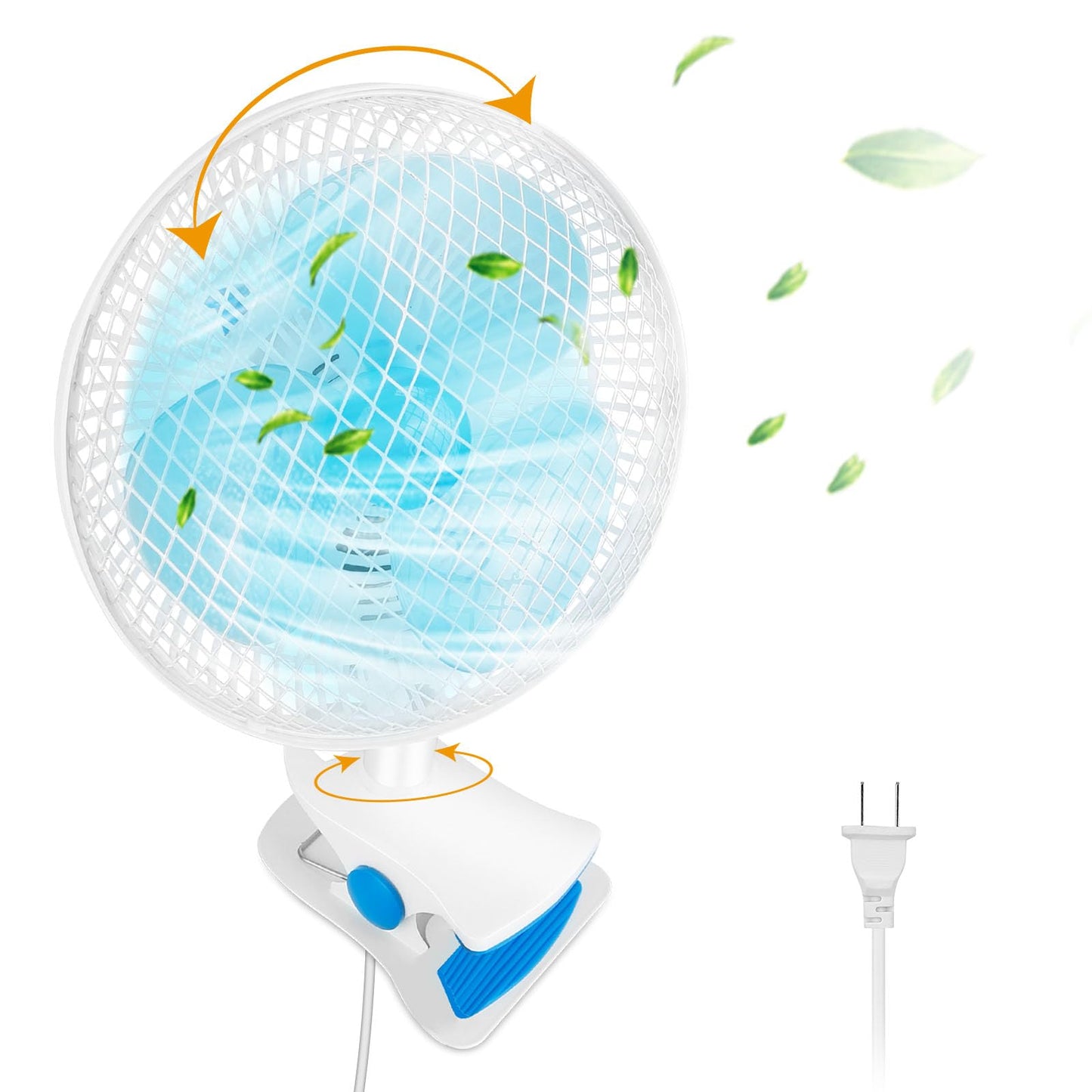 KOCASO Small Oscillating Clip On Fan - 2 Speeds, Auto Shaking, Low Noise - Personal Fan Ideal for Desk, Office, Home, Baby Strollers - Adjustable