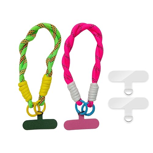 ISEMRO 2Pcs Phone Wrist Strap,Universal Cellphone Lanyard with 4pcs Tether Tab (Green+Rose Red)