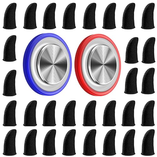 30 Pieces Finger Sleeves and 2 Pieces Finger Joystick for Gaming, Thumb Sleeves Mobile Gaming Controller, for PUBG, League of Legend, Call of Duty