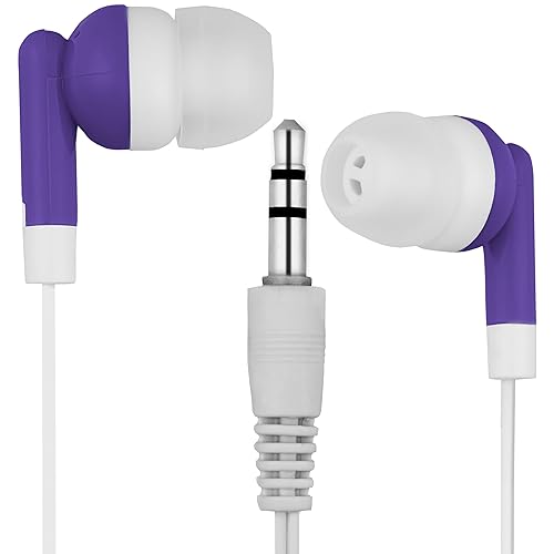 LowCostEarbuds Bulk Pack of 25 Purple/White Earbuds/Headphones - Individually Wrapped, CB-PUPLE-25-WRAP-FBA