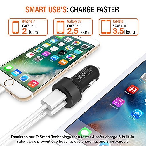 Trianium Car Charger 24W (2 Pack) Dual Charger Adapter, AtomicDrive SmartUSB Compatible iPhone 12 11 Pro Max/XR/XS Max/X/8/7/6s/6 Plus, iPad