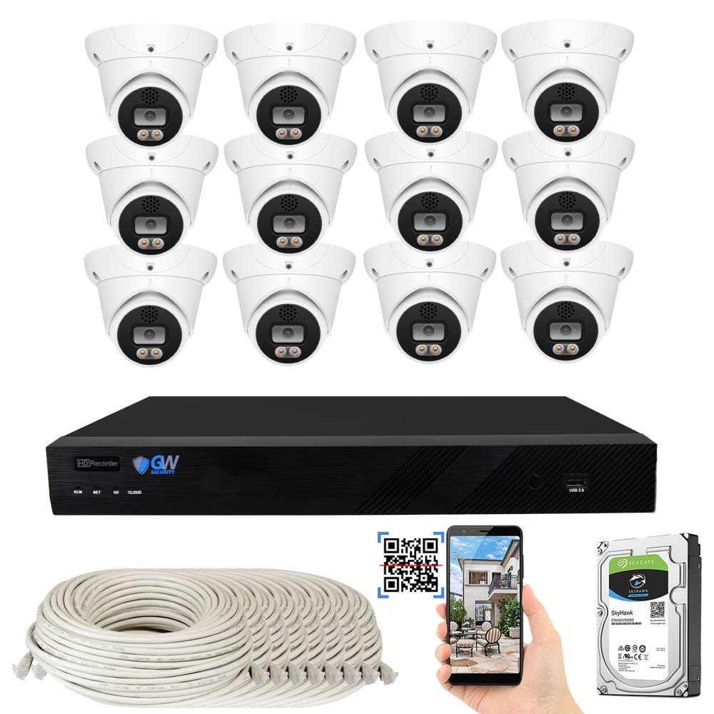 GW Security 16 Channel 8MP Fulltime Color Night Vision 4K NVR Security Camera System with 12 UltraHD 4K Two-Way Audio Outdoor/Indoor Smart AI Face