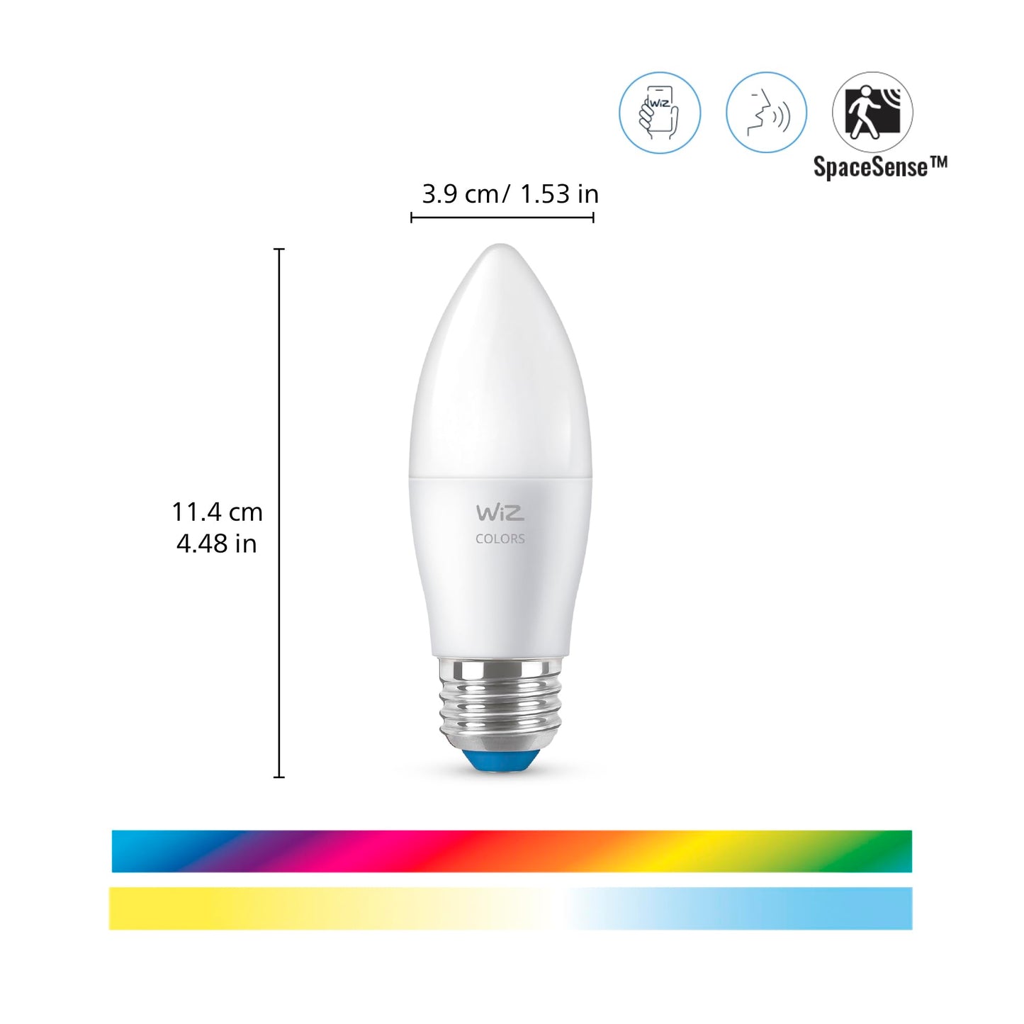 WiZ Connected 40W B12 Color LED Smart Candle-Shaped Bulb - Pack of 1 - E26- Indoor - Connects to Your Existing Wi-Fi - Control with Voice or App +