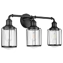 Prominence Home Lincoln Woods 3 Light Matte Black Industrial Bathroom Vanity Light with Cage and Clear Glass - 51545-01