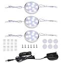 LED Under Counter Lighting Fixture,3 Pack Wired Linkable Under Cabinet Lights for Kitchen,Plug in Puck Lights with Manual Switch for Wardrobe Closet
