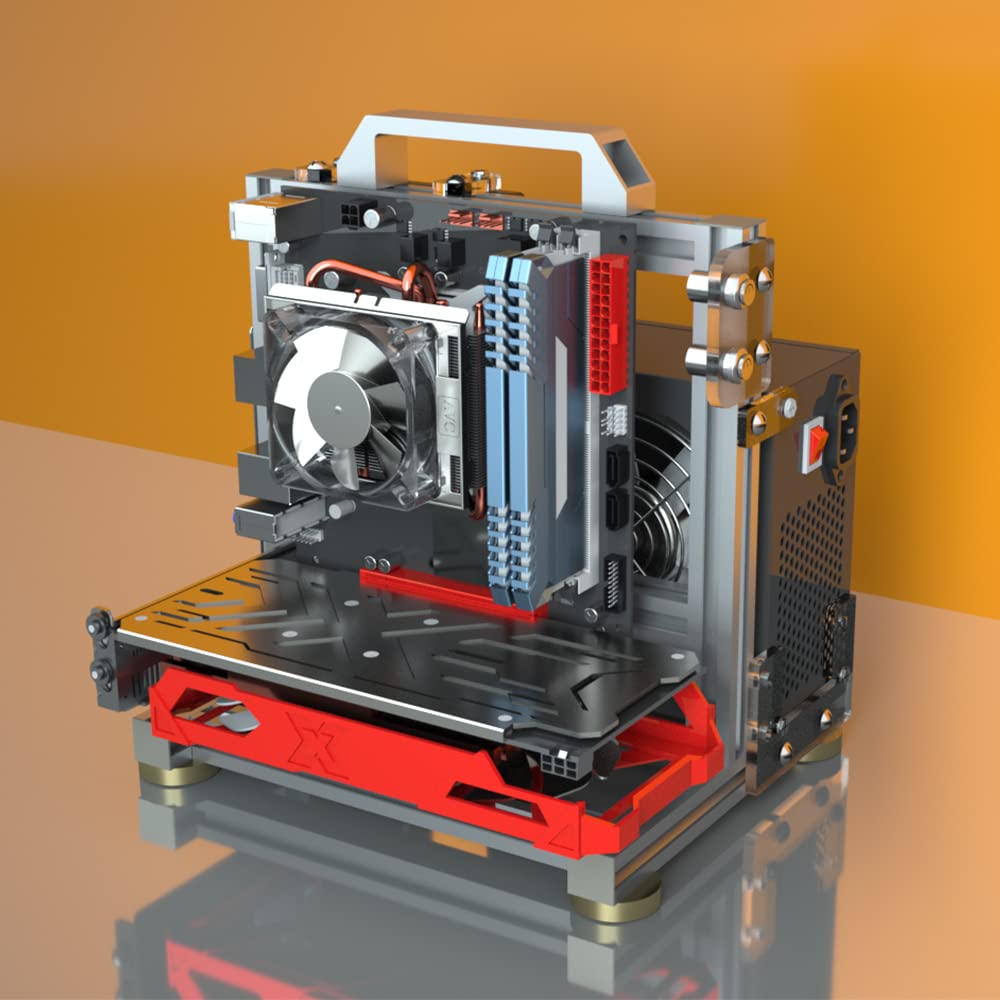 SharGwa PC ITX (17 x 17cm) PC Motherboard Open Air Case Frame, Open Bare Metal Air Water Cooling Fan Stand (Silver)