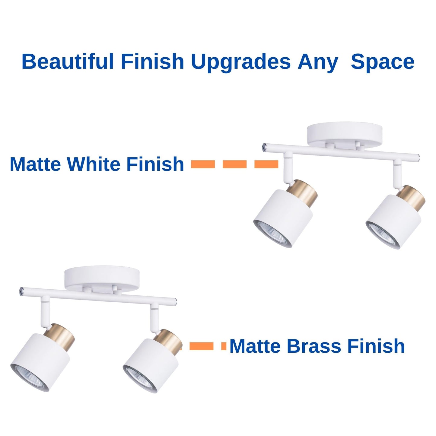 CRAFTRONOS 2 Light LED Modern Track Lighting Kit Matt White Brass Finish, Pivot Shade Multi-Directional Ceiling Spotlight Wall Sconces for Kitchen