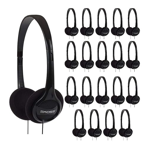 Koss KPH7 Lightweight Portable On-Ear Headphones Bundle (Black, 20-Pack)