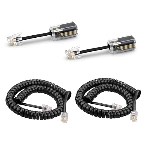 2 Pack RJ9 Telephone Cord Detangler Telephone Cord 360 Degree Rotating Swivel Cord 10Ft Uncoiled(1.2 Ft Coiled) Landline Phones Handset Curly Extended