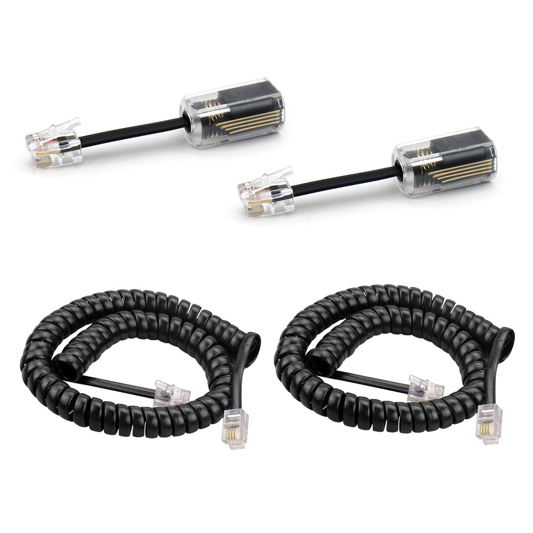2 Pack RJ9 Telephone Cord Detangler Telephone Cord 360 Degree Rotating Swivel Cord 10Ft Uncoiled(1.2 Ft Coiled) Landline Phones Handset Curly Extended
