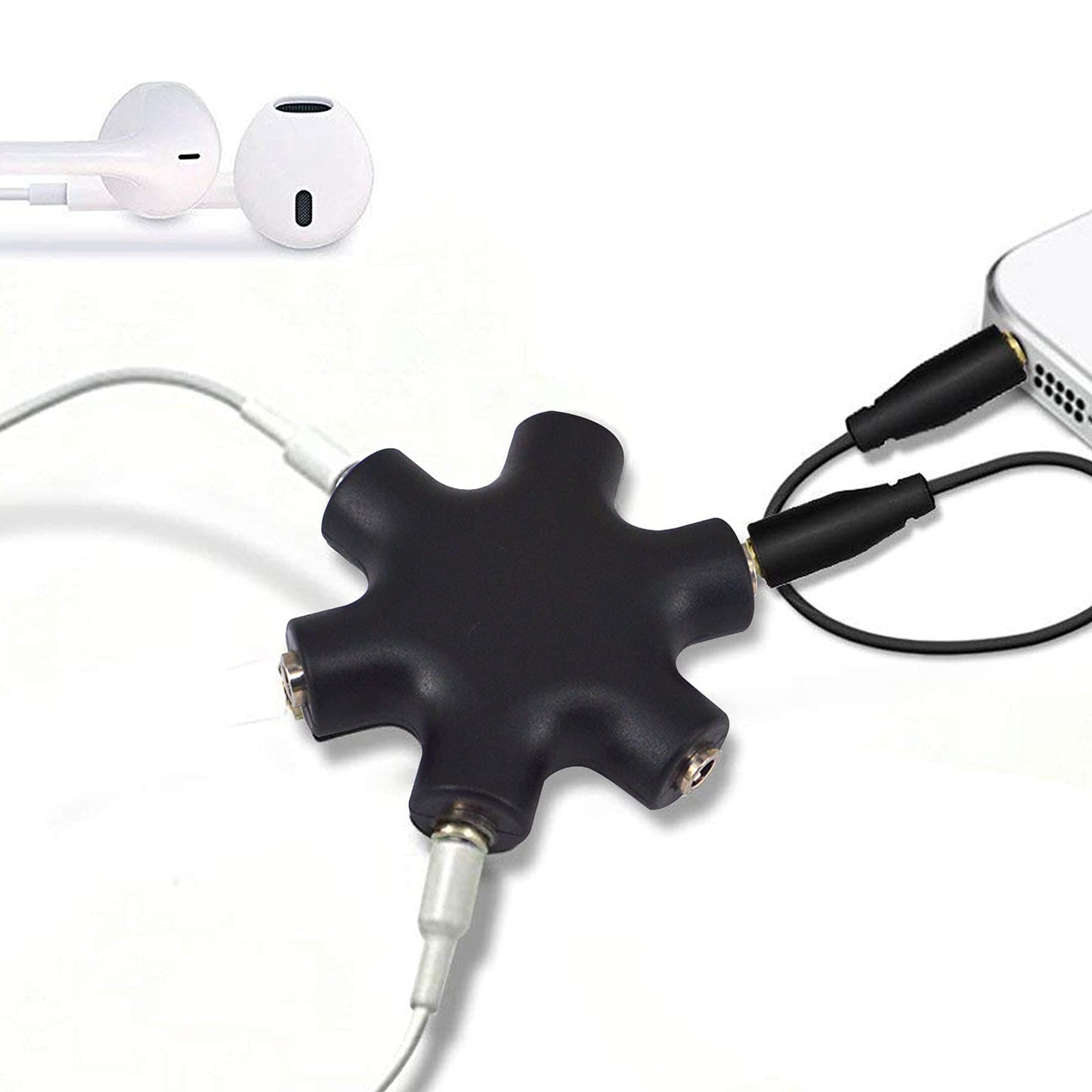 Onelinkmore Headphone Splitter - 5-Jack 3.5mm Audio Stereo Adapter for Headsets, Earbuds, Earphones - 1 Male to 4 Female With Stereo Cable