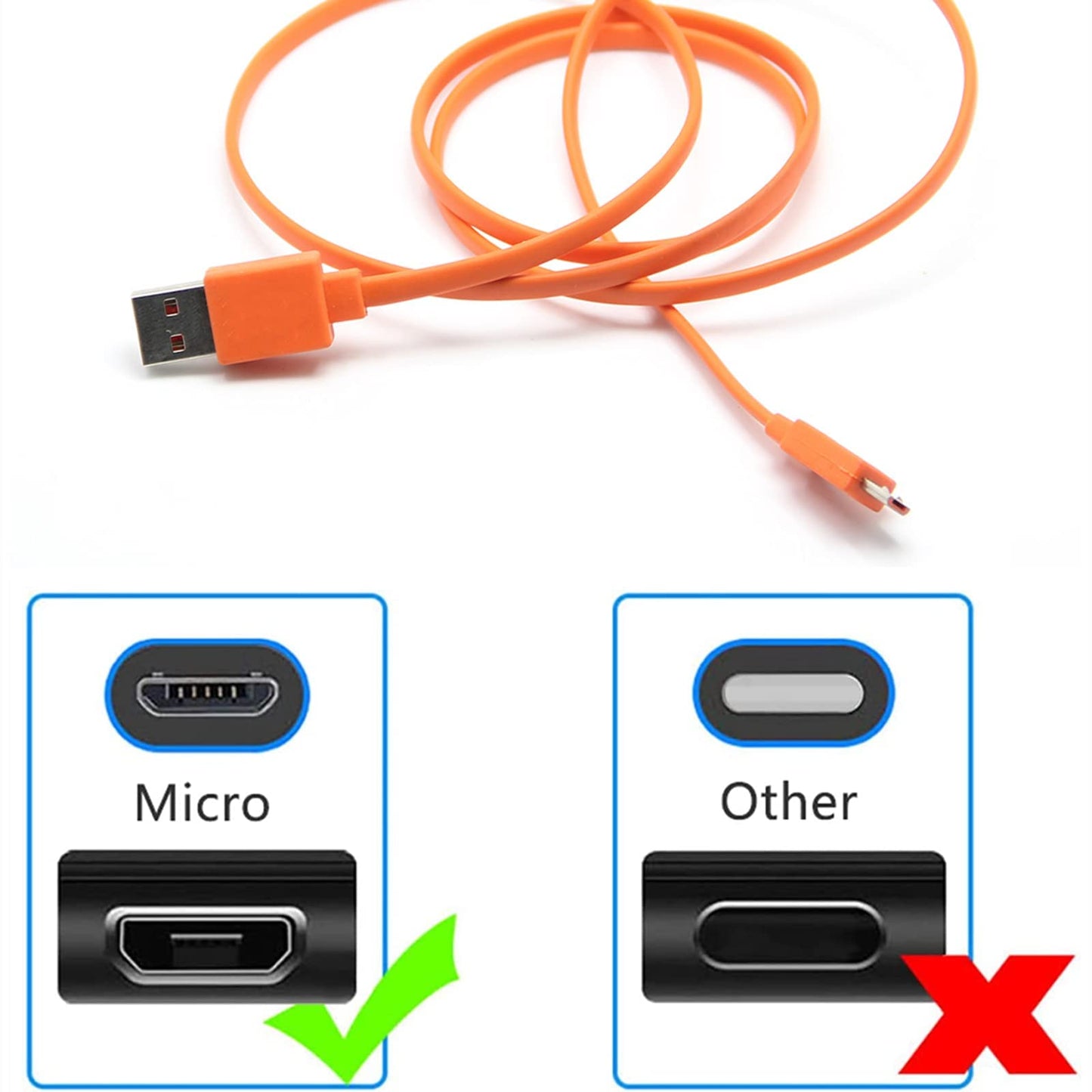 Aquelo USB Fast Power Charger Charging Cable Cord for JBL Wireless Bluetooth Speaker Earphone Headphone Headset Micro-USB, 3.3FT & Orange